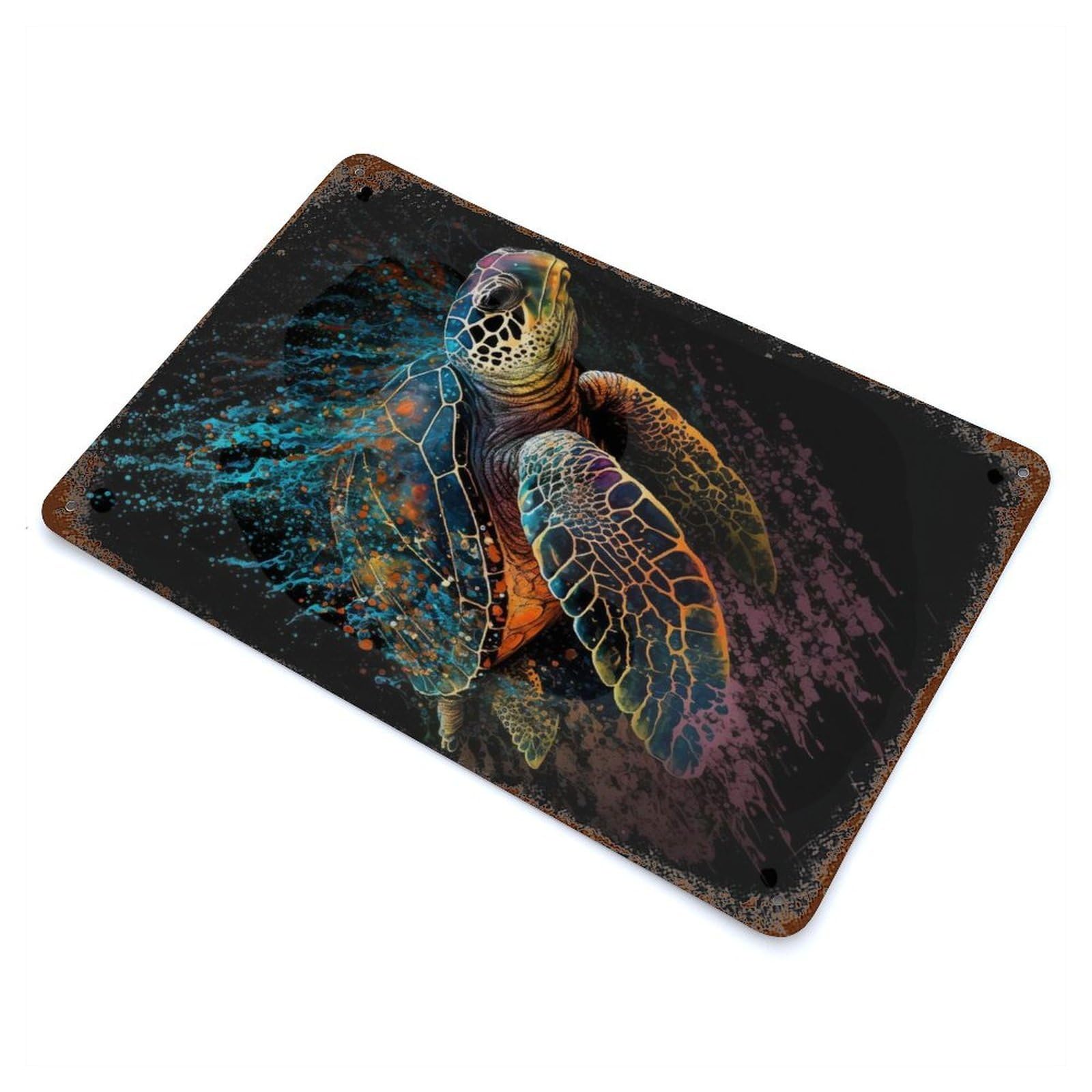 Paintsplash Sea Turtle Decorative Tin Sign 11.8"x7.9", for Bistro, Counter And Cafe Decor, Classic Wall Plaque
