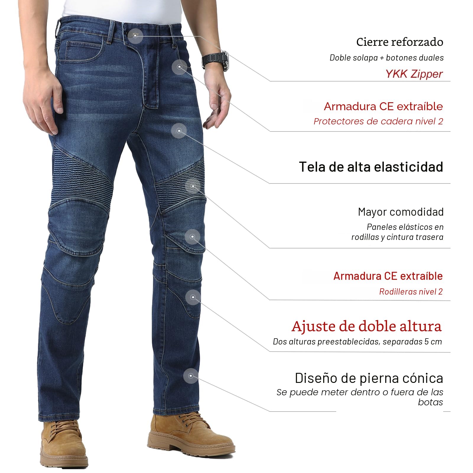 CTBQiTom Jeans de Moto para Hombre con Protecciones CE Nivel 2 | Vaquero Elástico de Diseño Minimalista y Protecciones Extraíbles
