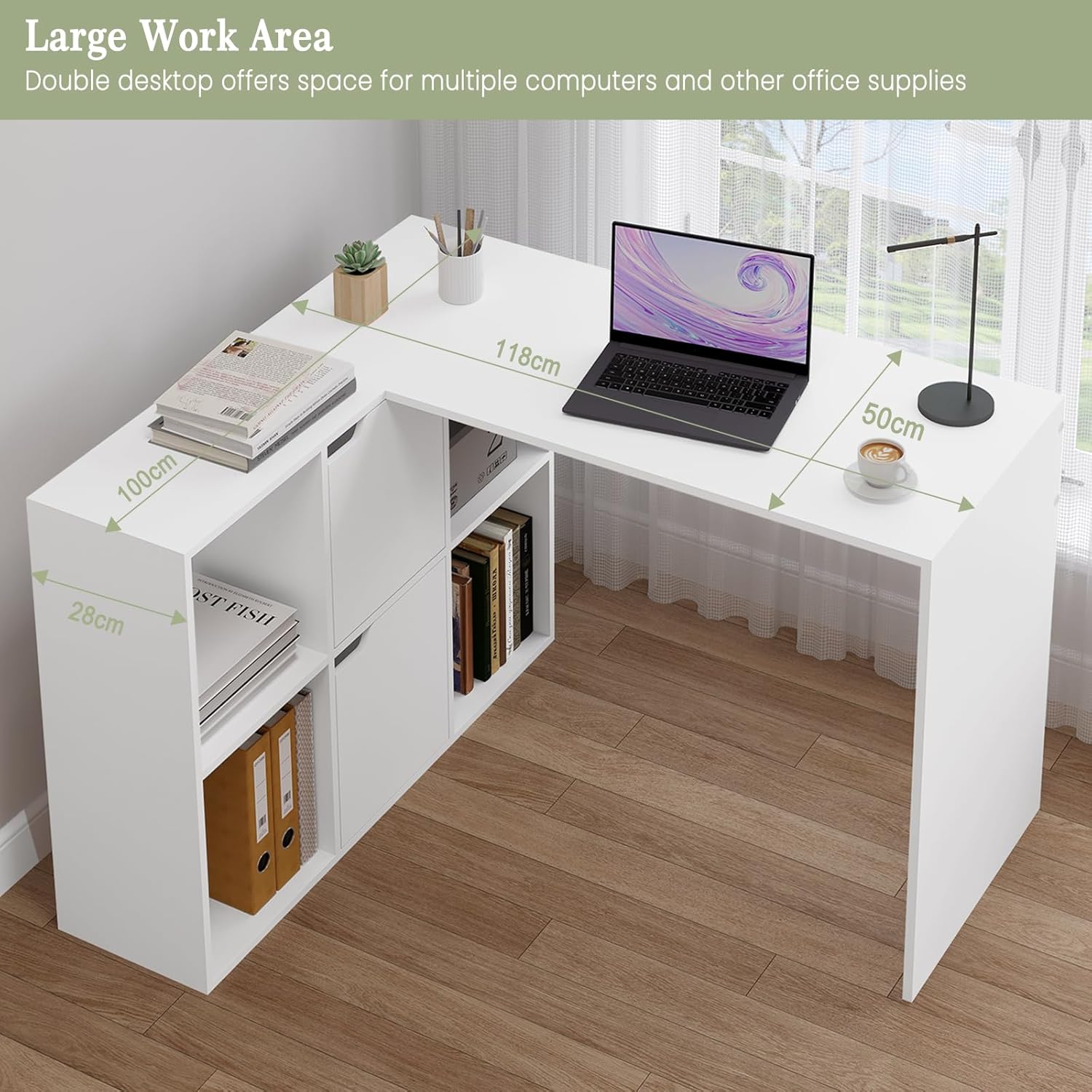 eSituro L-Shape Desk in multi-purpose use scenarios