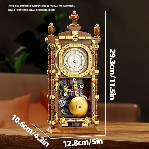 Miniatura 6 de Juego de bloques de construcción de reloj de péndulo retro, un juguete con función de reloj real y péndulo mecánico vinculado, el mejor regalo para