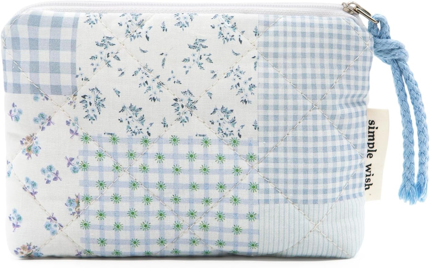 LJCZKA Cotton Quilted Coin Purse for Women Ladies, Small Floral Pouch with Zipper, Cute Mini Organizer Bag for Travel (Pink Flower)