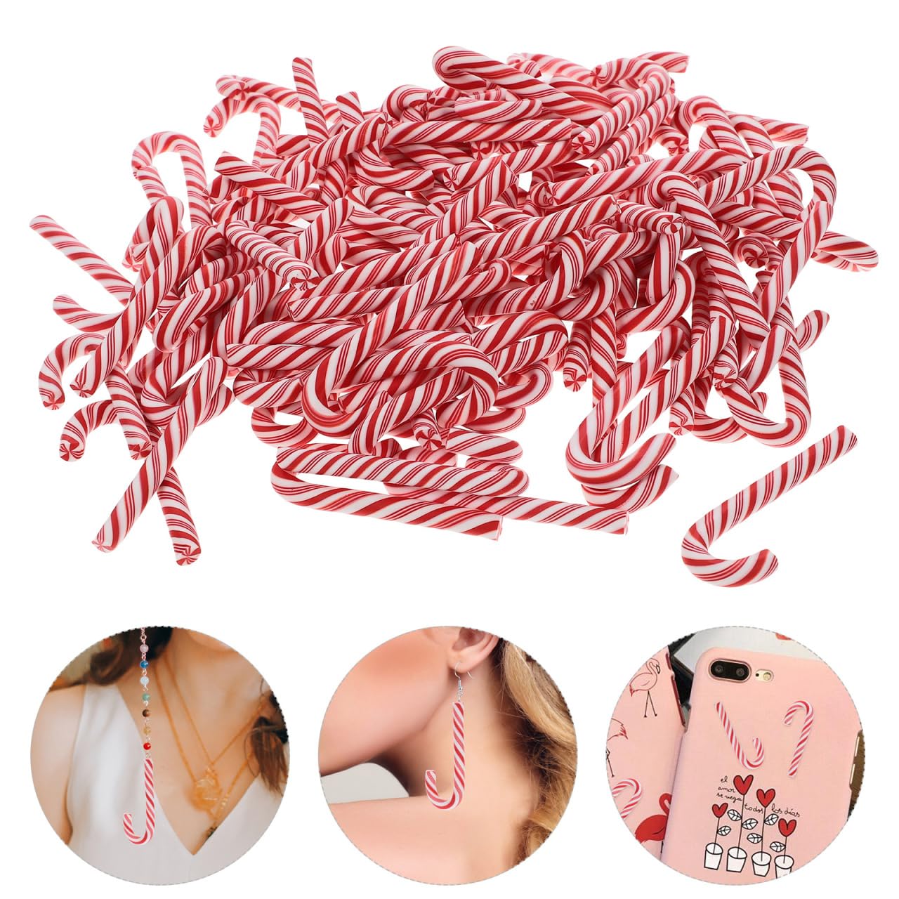 Zerodeko 100pcs Candy Cane Charms Cute Stripe Ornaments for Christmas Decor and Party Decorations Lightweight Reusable Peppermint Candy Cane Accessories