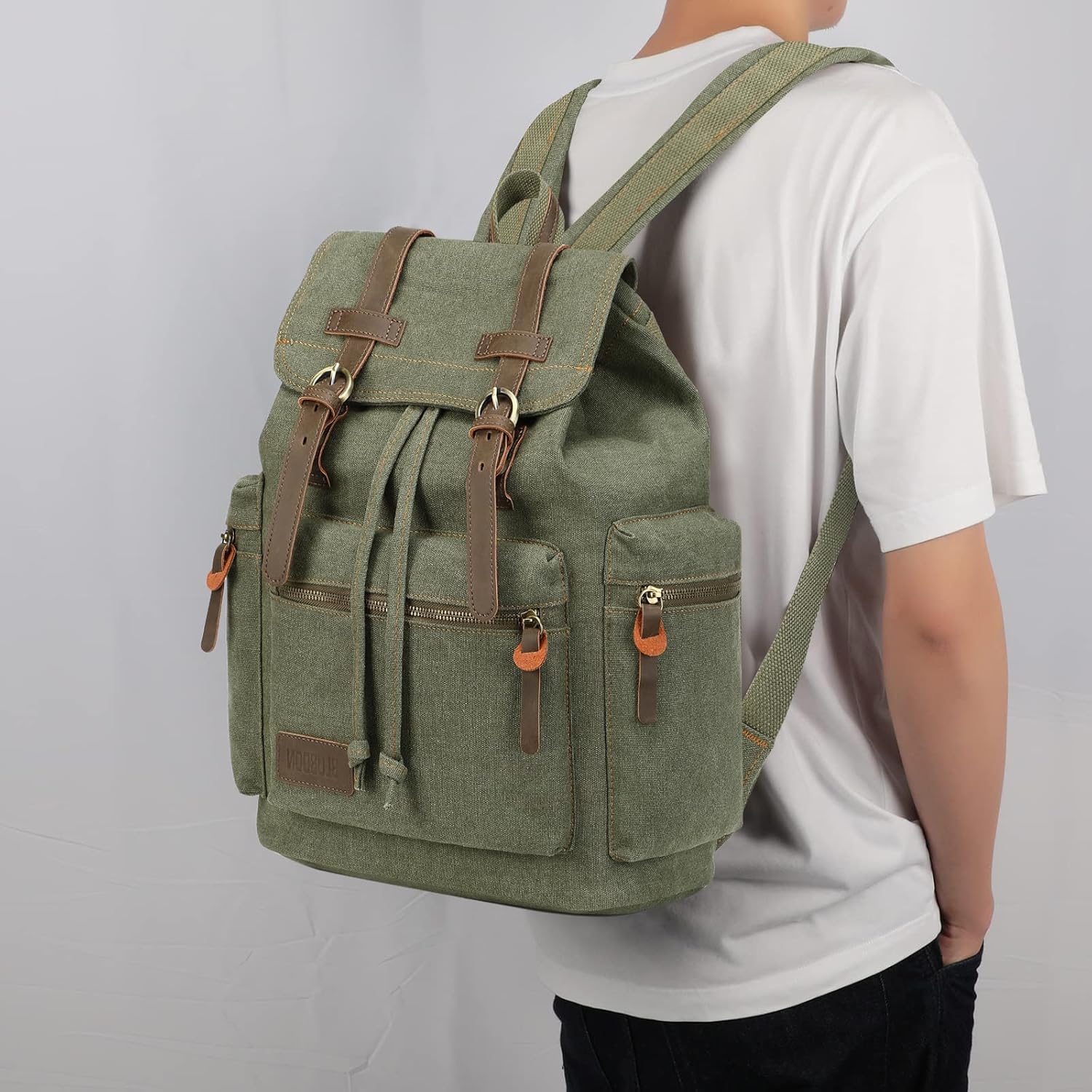 Bluboon Vintage Backpack Leather Trim Casual Bookbag Men Women Laptop Travel Rucksack