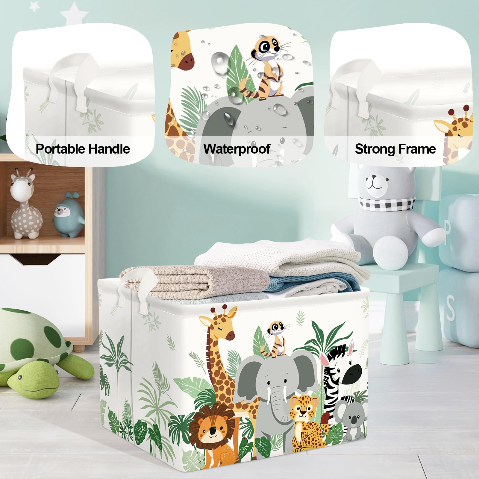 Grand Paniers à Linge Animaux Tropicaux pour Garçon Fille Girafe Eléphant Repliable Panier Rangement Jouets Vêtements pour Salle de Bain Chambre à Coucher, Lion, 36L