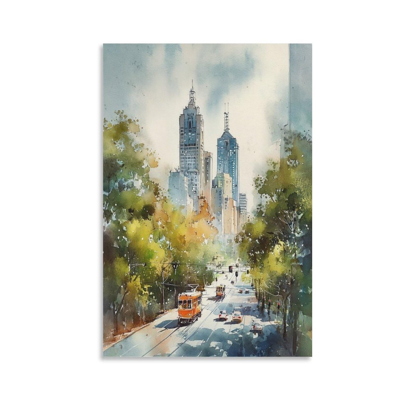 XWYMXZ Austin Texas Watercolor Painting Travel Home Poster 20x30inch(50x75cm) Vintage Watercolor Canvas Art