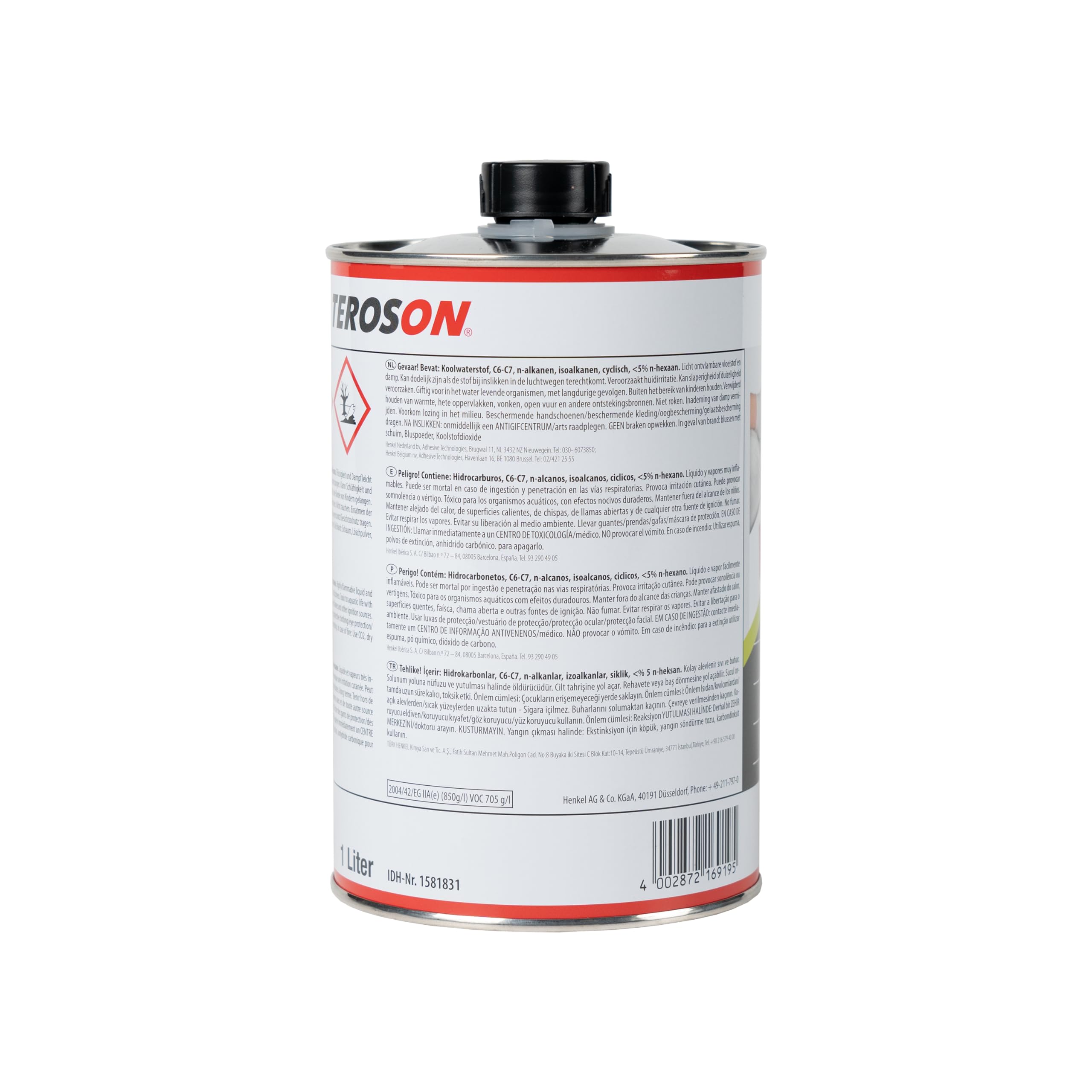 TEROSON VR 10, Reinigungsmittel zur Vorbehandlung von Klebeflächen, Bauteilreiniger auf Basis von Waschbenzin, Auto-Reiniger für Fahrzeugscheiben und -teile, 1x1l