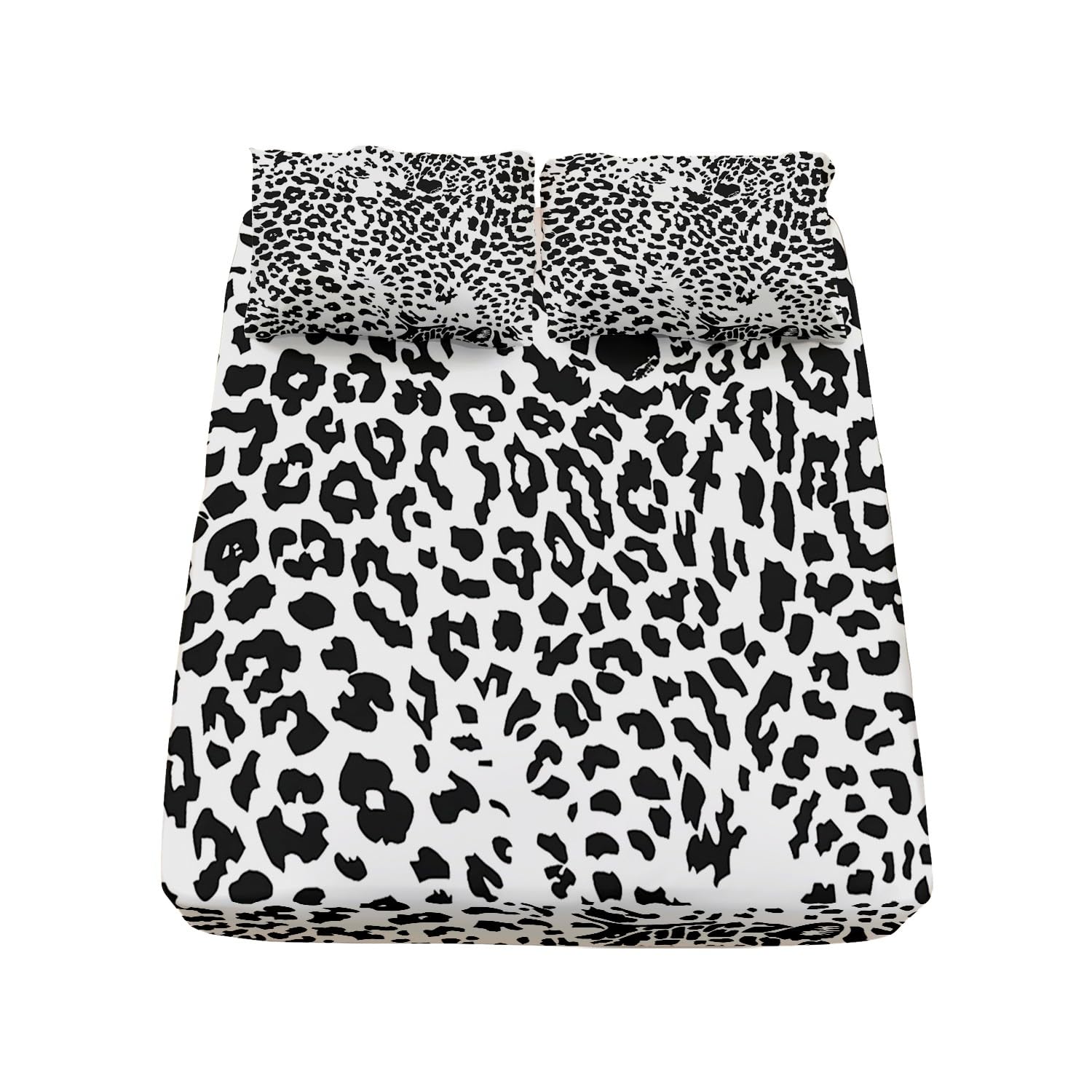Sabana Bajera Leopardo Blanco Y Negro Microfibra Cepillada 135x190 cm para Colchón 30cm de Altura Tejido Suave Transpirable Hipoalergénico Antiácaros y Antibact