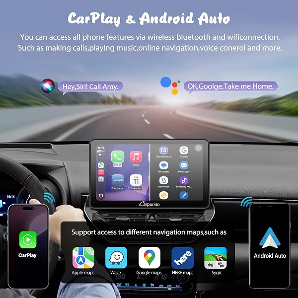 Carpuride W701 Pro mit Kabelloser Bluetooth-Übertragung, Tragbarem Autoradio mit CarPlay & Android Auto, 7-Zoll-1080p-Touchscreen, MirrorLink/GPS/Siri/FM, Inklusive 3 Halterungen - 3