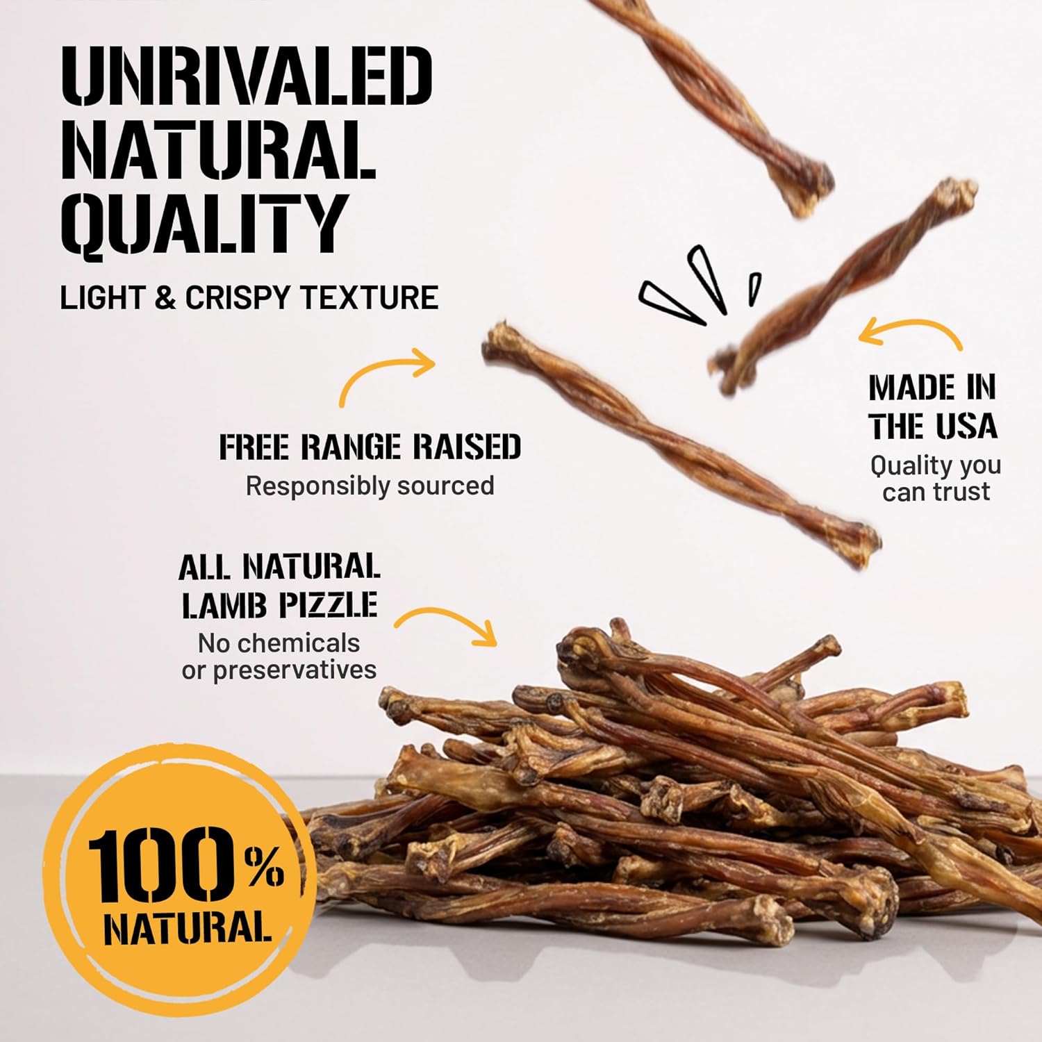 Dog Chits Bully Sticks for Dogs & Puppies – 100% Lamb Pizzle, High Protein, Low Fat Dog Chews, Baked, Long Lasting, Crafted, Packaged & Tested in USA – 8 oz (8–12 Inch Pieces)