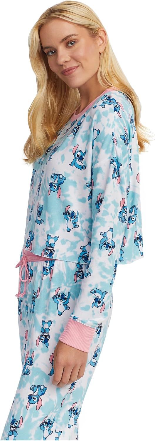 Disney Women's Stitch Poses Tie-Dye Crop Top and Jogger Pants 2 Piece Pajama Set - Image 3