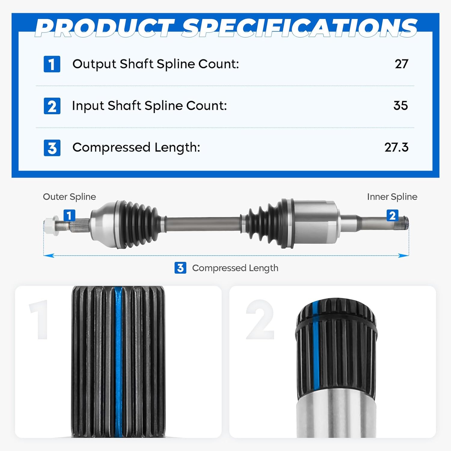 TadaMark Front Left CV Axle Shaft Assembly Fit for Ford Escape 2.0L 2.5L 2013-2019, fit for Lincoln MKZ 2.0L 2013 L4, Driver Side, for 66-2284