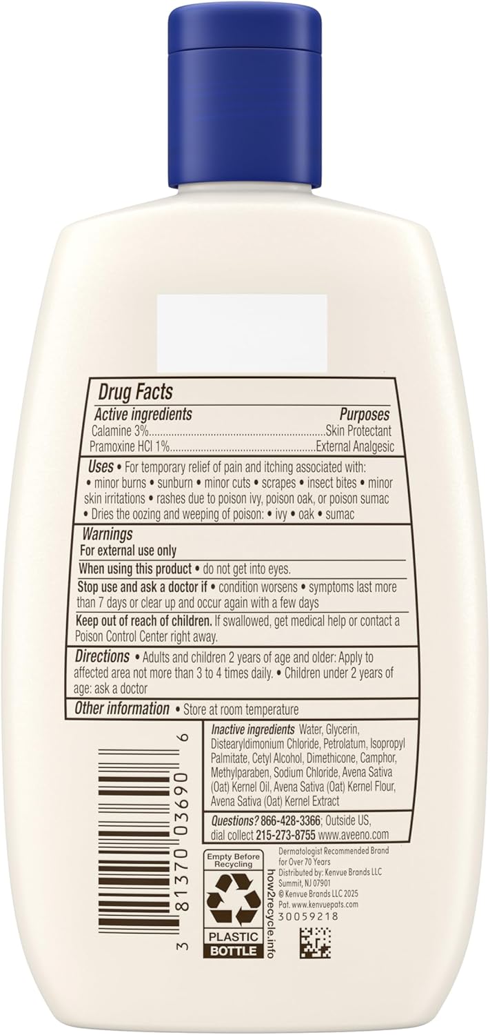 Aveeno Anti-Itch Concentrated Lotion with Calamine, Pramoxine HCl, & Triple Oat Complex, Skin Protectant, Fast-Acting Itch Relief from Poison Ivy, Insect Bites, & Minor Burns, 4 fl. oz - Image 9