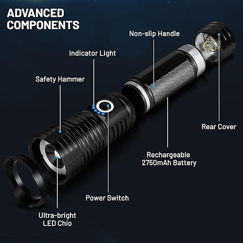 Miniatura 5 de Linternas LED de 90,000 Lúmenes de Alto Brillo Recargables Paquete de 2, Linterna Más Brillante con 5 Modos y 18H de Duración, IPX7 Resistente al