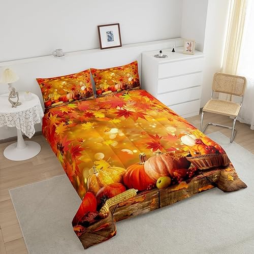 Miniatura 3 de Erosebridal Edredón de Halloween, edredón de otoño con hojas de plumón para dormitorio, decoración de sala de estar, farol de calabaza, juego de