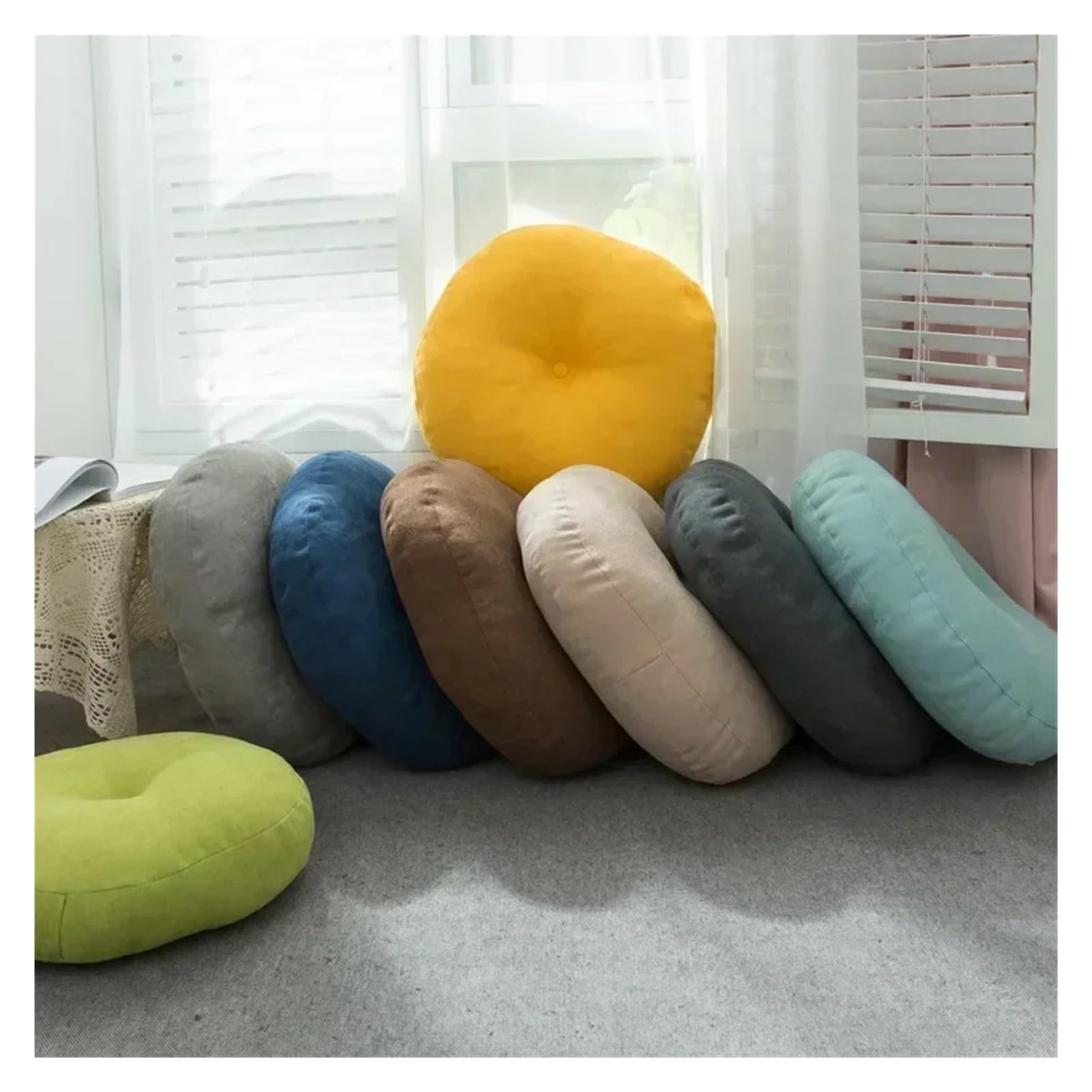 Großes rundes Yoga-Kissen für Kinder, weiches Pouf-Kissen für Sofa, Stuhl und Auto, Rückenstützkissen, 47 x 47 cm, Grau, vielseitige Matte für Komfort und Entspannung