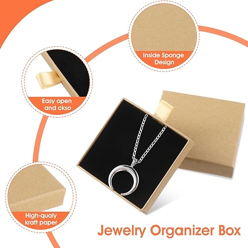 Miniatura 3 de Caja de regalo de cartón, caja cuadrada para collares, aretes, pulseras, cajas de regalo, cajas de almacenamiento para joyas (marrón claro)