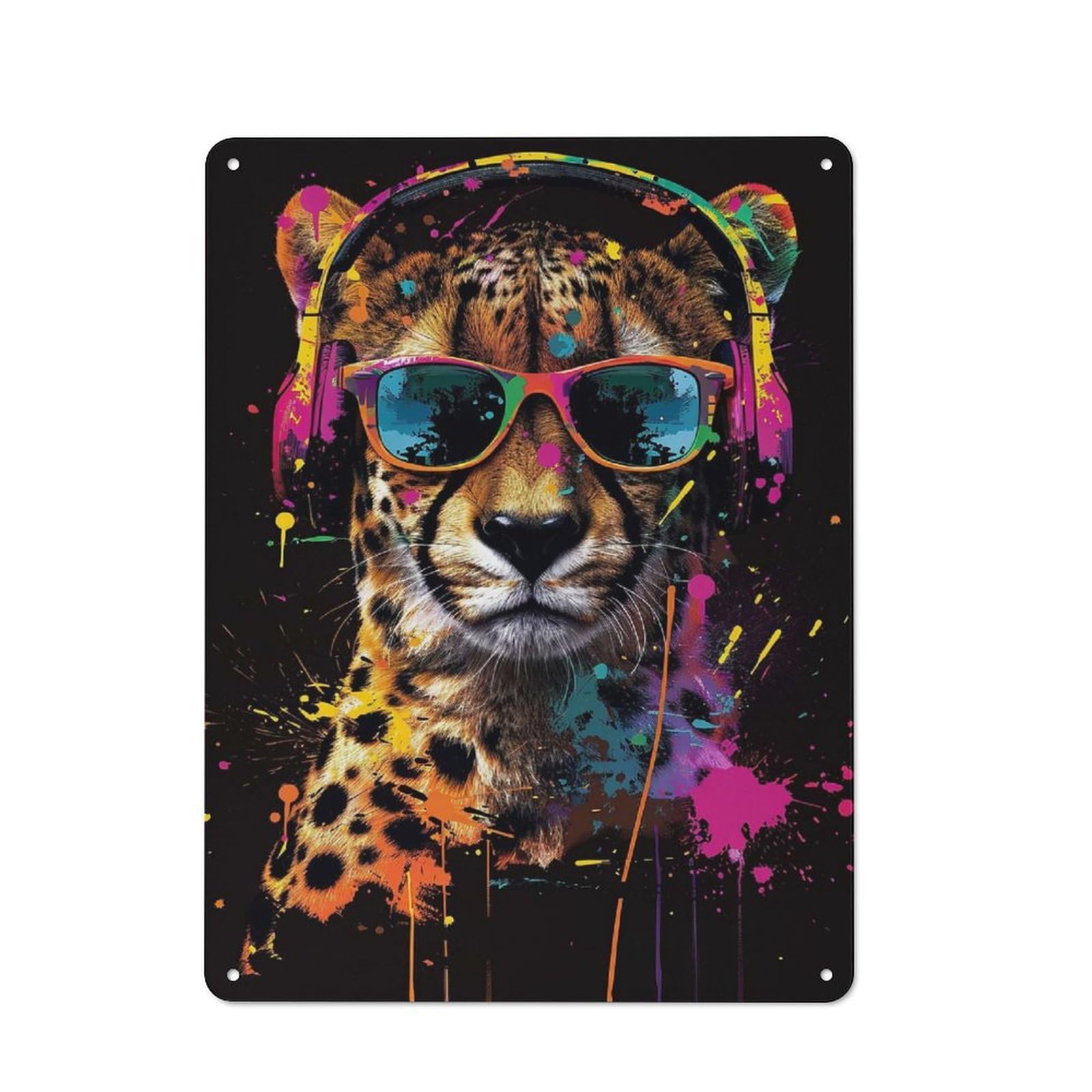 Junmoney Style-4 Cheetah Colorful Printed Metal Sign 40X30cm For Guest Room Or Hallway, For Kitchen, Dining Room And Home Bar Wall Decor