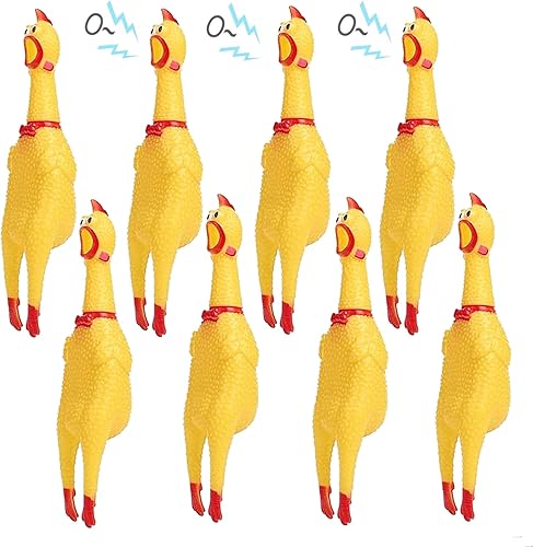 Homenite Paquete de 8 juguetes grandes de pollo gritando, juguete de goma para apretar pollo, broma de pollo, juguete novedoso de 12 pulgadas