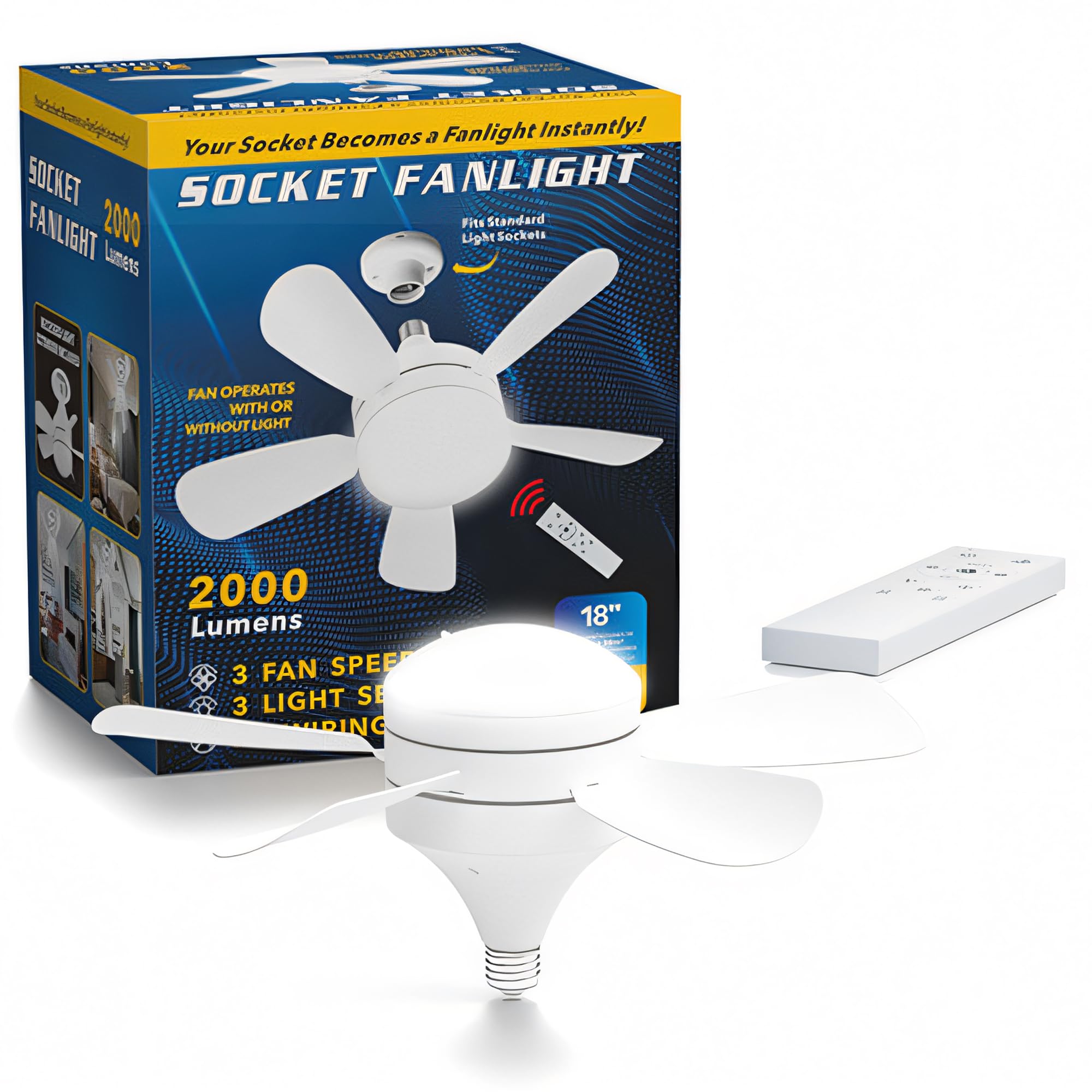 Ceiling Fans with Lights and Remote Control, E27 Ceiling Lights with Fan Rc Timing, 3 Speeds 3 Colors Led Dimmable Ceiling Light for Bedroom,Living Room Kitchen, Living Room