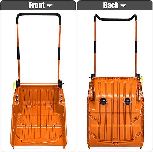 Miniatura 8 de GYMAX Pala de trineo de polietileno de 26 pulgadas, pala de nieve rodante, capacidad extragrande, ángulo ajustable y fácil instalación, con mango