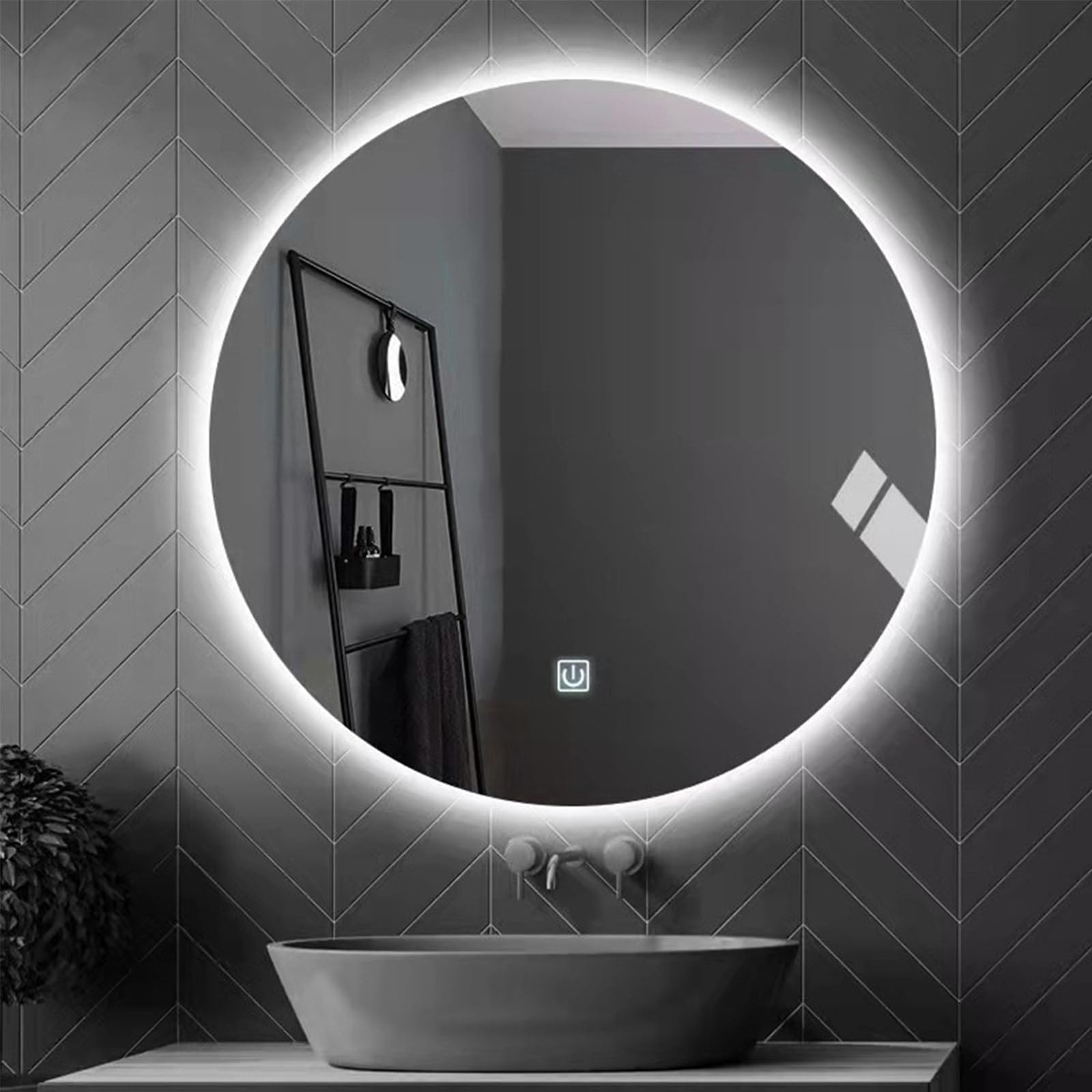 SXFSDOU LED Bathroom Mirror with Anti-Fog, 3 Colors Dimmable, Touch Switch, Wall Mounted Vanity Mirror, Illuminated HD Tempered Glass Demister Pad - 60cm/23.6in