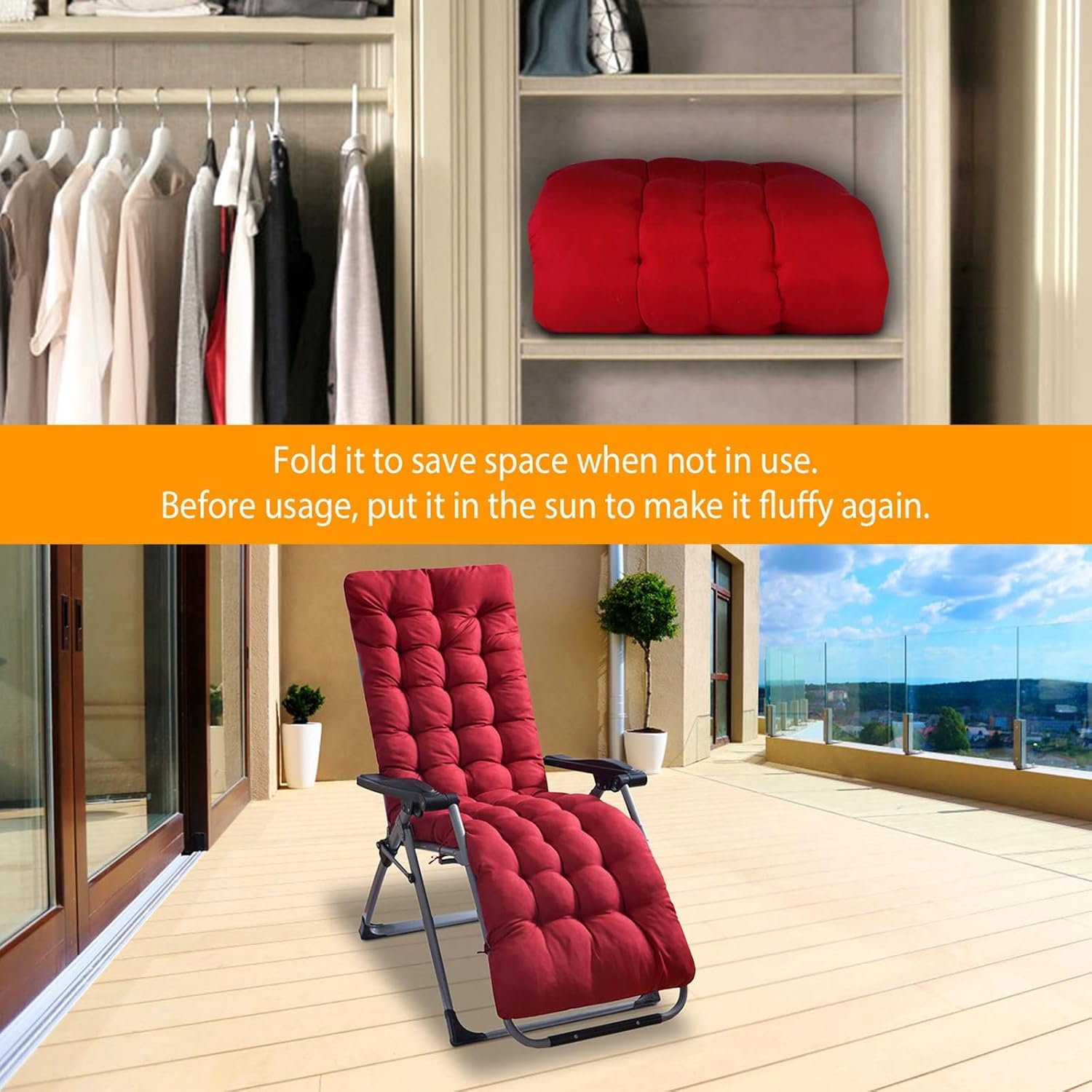 Black Polyester Chaise Lounger Cushion for Outdoor Recliners