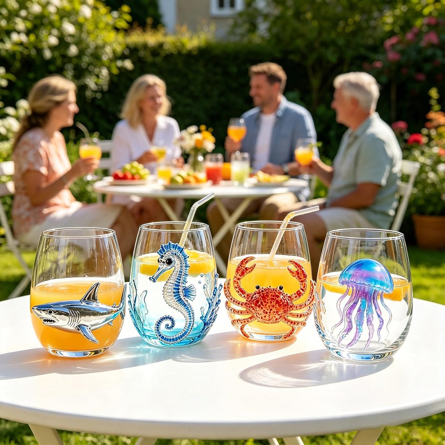 Gläser mit Blaugeringelter Oktopus- Trinkgläser – 340 ml 2D Meerestie Glas für Cocktails, Kaffee,Saft & Wasser, Cocktailgläser Wasserbecher für Küste & Zuhause – Geschenk für Meeresliebhaber (8pc)