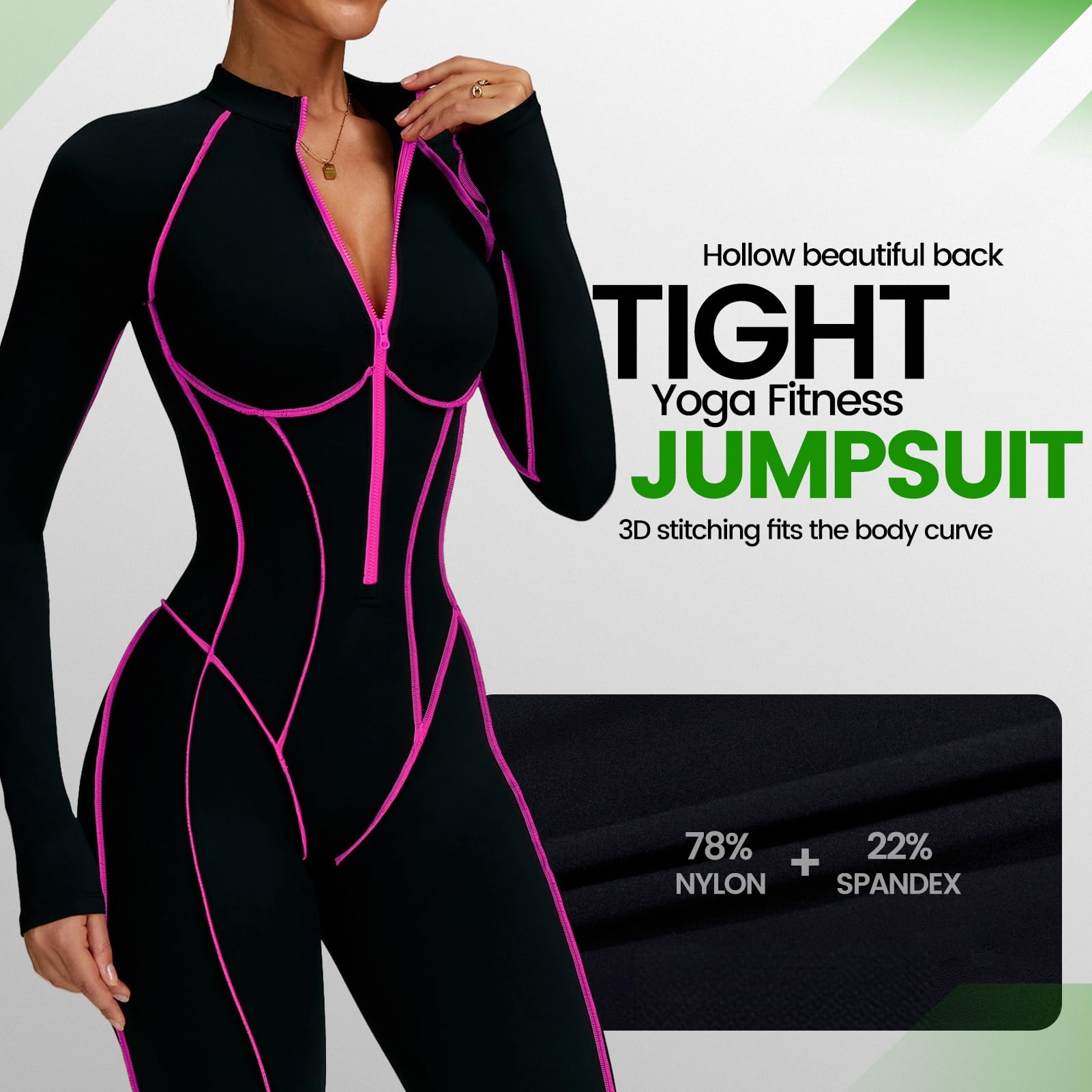 Damen Sport Jumpsuit Lang Eng Yoga Overall Langarm V-Ausschnitt Playsuits Mit Reißverschluss Jogging Strampler Hosenanzug Trainingsanzug