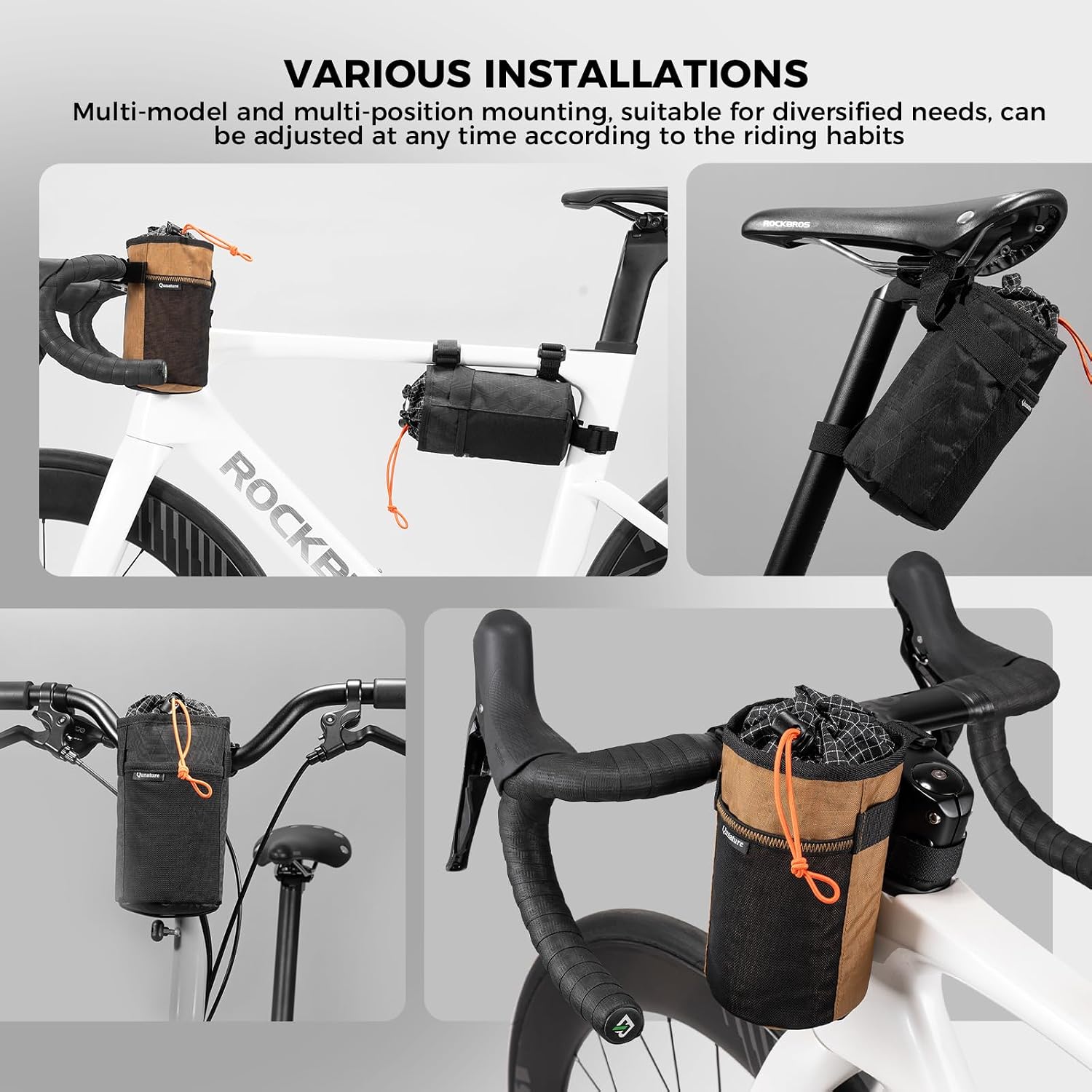 Bike Cup Holder Bike Water Bottle Holder Bag, Insulated Water Bottle Cage with Mesh Pockets for Mountain Road Bike,Motorcycle,Scooter,Kayak,Wheelchair,Black