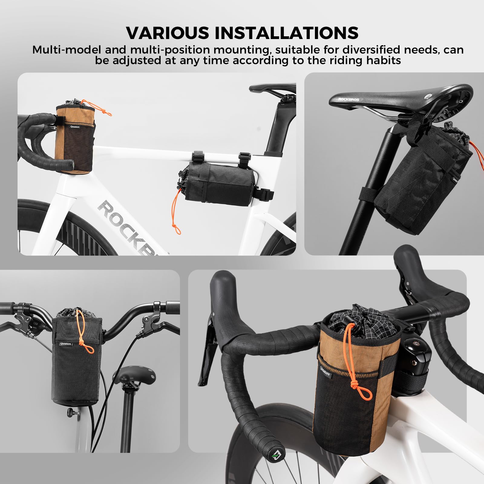 Borsa da Manubrio Borsa Termica e Isolante per Bottiglie da Bicicletta, Portaborraccia Bici Porta Borraccia Bici MTB Regolabile e Stabile, Facile Installazione, Capacità 1L, Kaki