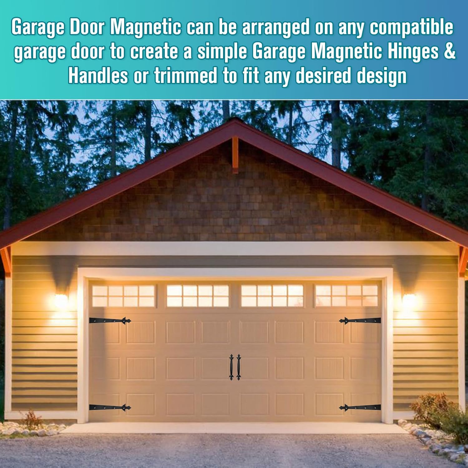 Garage Door Magnetic Decorative Hardware, 4 Hinges+2 Handles Update Magnets Accents Curb Appeal Faux Garage Door Decor Hardware Kit-6PCS,Black (Premium Hinges)