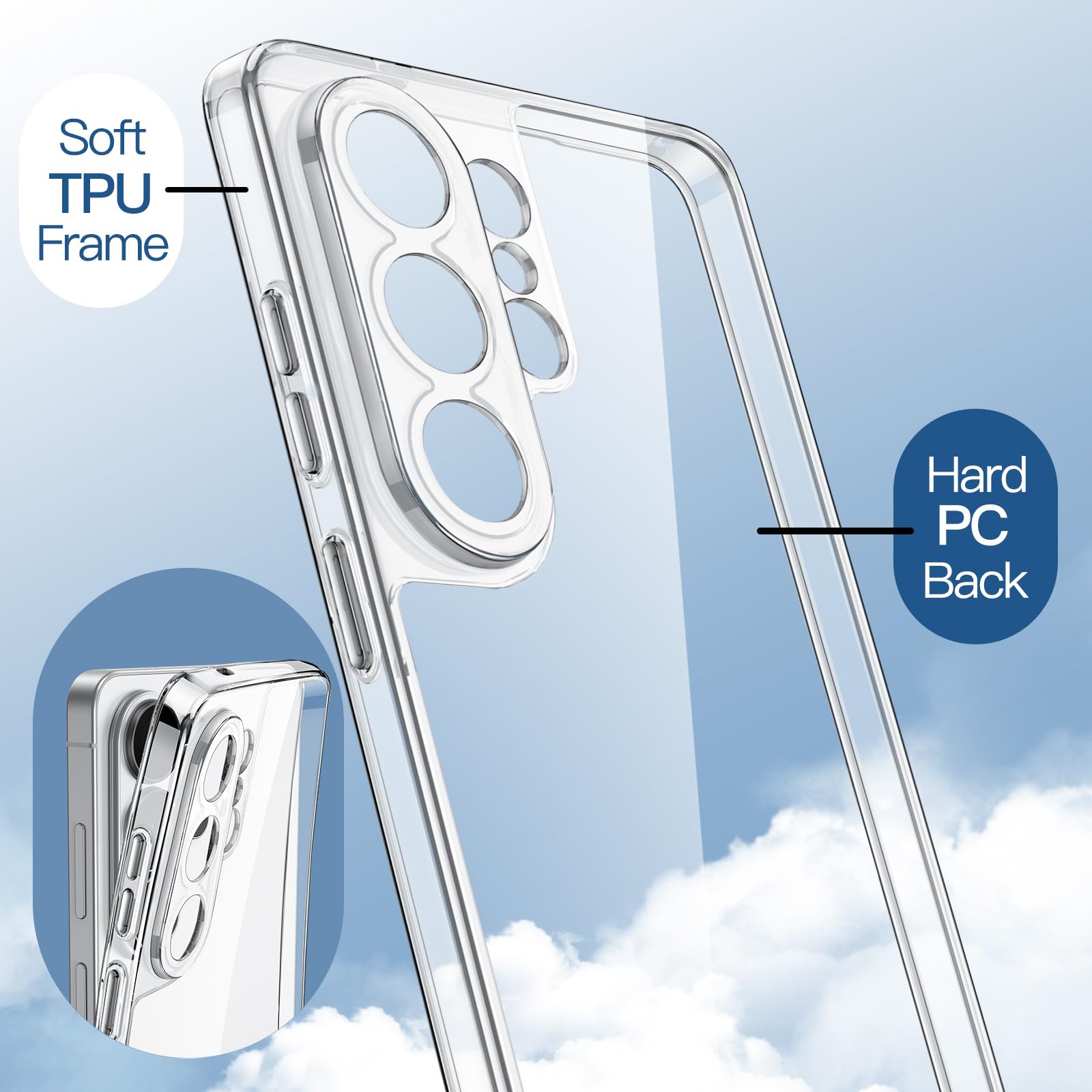 JETech Cover per Samsung Galaxy S26 Ultra, Protezione Completa dell'Obiettivo della Fotocamera, Anti Ingiallimento Paraurti Custodia con Antiurto, Retro in PC Rigido Antigraffio (Trasparente)