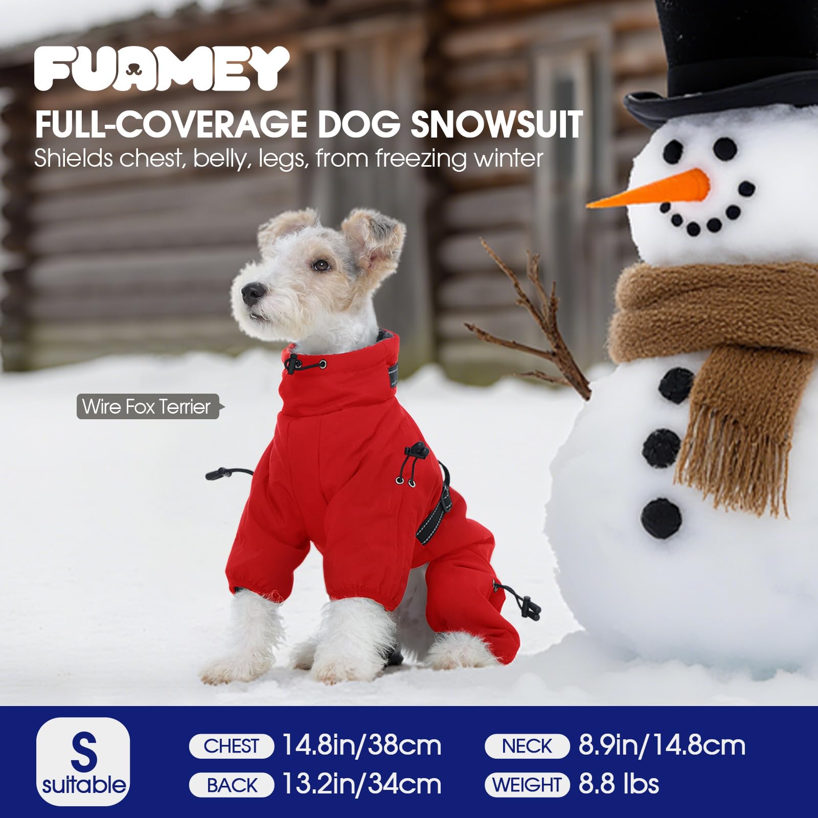 FUAMEY Abrigo de cuerpo completo para perro, chaquetas de forro polar cálido para perro con arnés integrado, resistente al viento, traje de nieve con cremallera para mascotas de cuatro patas, traje de