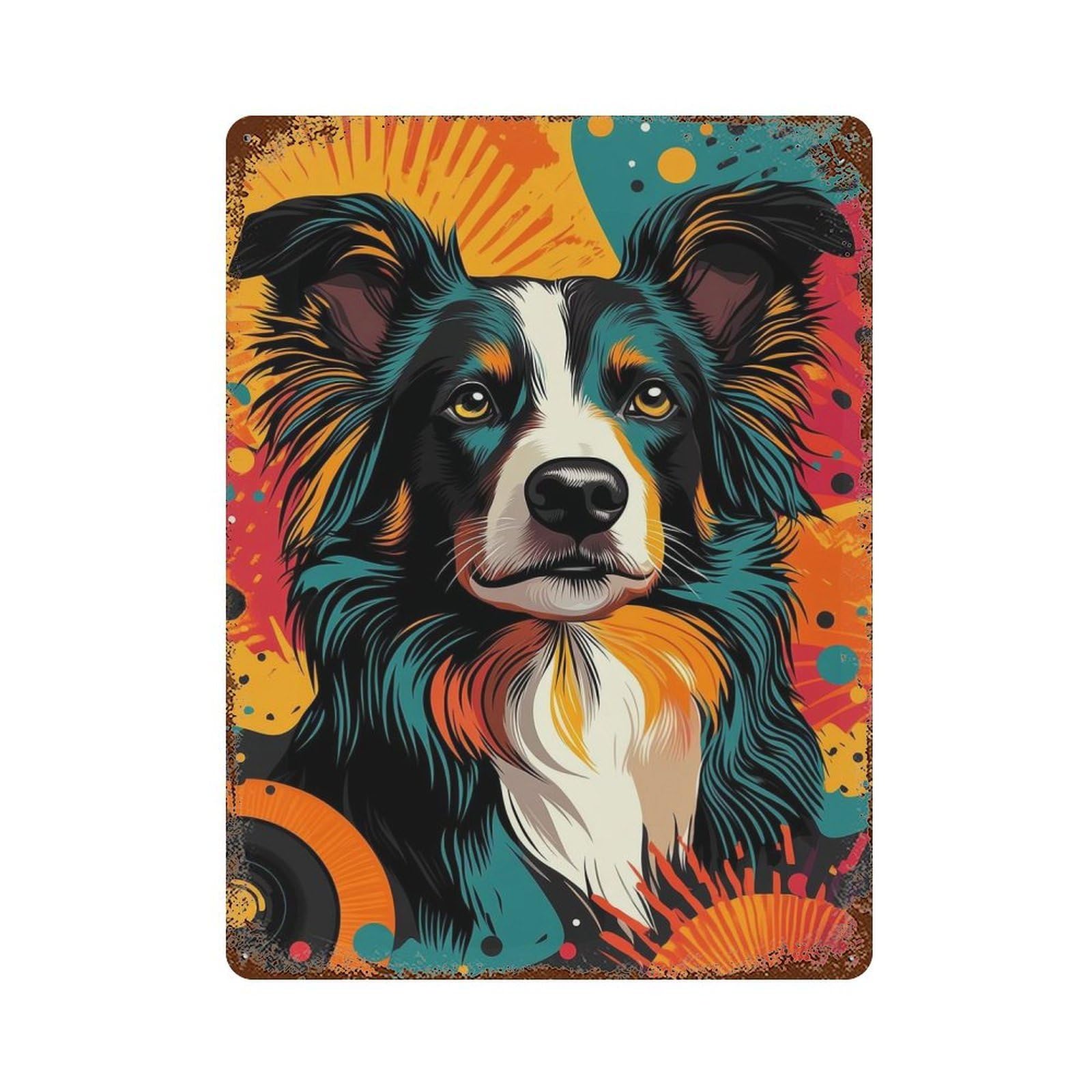 Retro Metal Sign with Border Collie Pop Art Energetic Border Collie in Pop Art Form Design 15.7"x11.8", for Farmhouse, Kitchen And Entryway Decor, Shabby Chic Decor