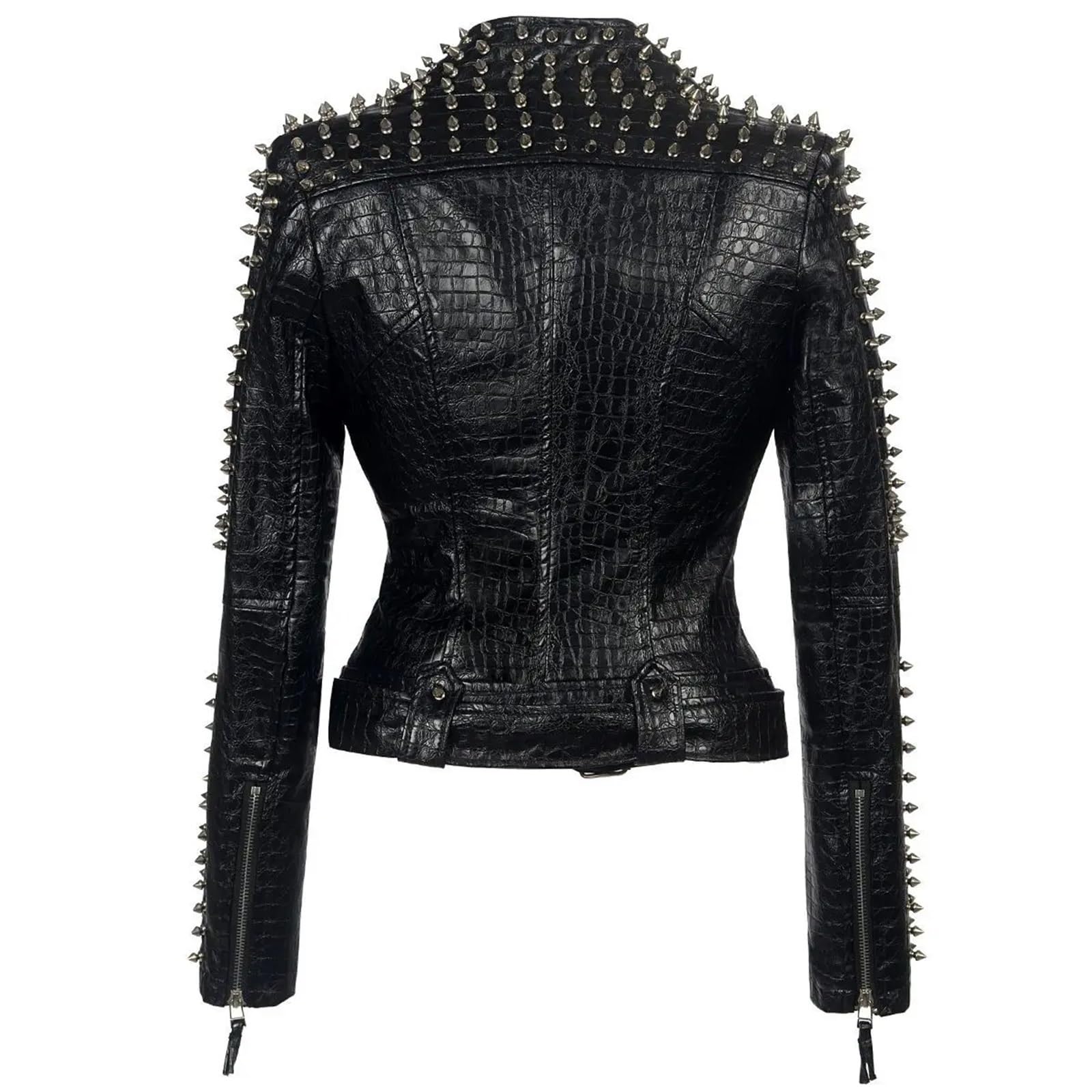 Chaqueta Cuero Mujer Abrigo de cuero invierno con múltiples remaches, chaqueta corta manga larga, moda for mujer, ropa punk rock negra Para salir