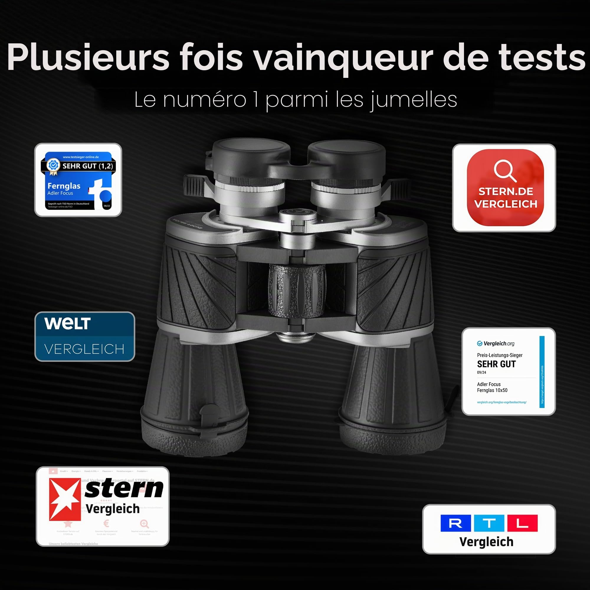 Jumelles 10 x 50, multiples [vainqueur du test] pour adultes, technologie Eagle-Eye, oculaire HD 22 mm, BAK4+FMC, pour porteurs de lunettes, voyage, chasse, observation des oiseaux