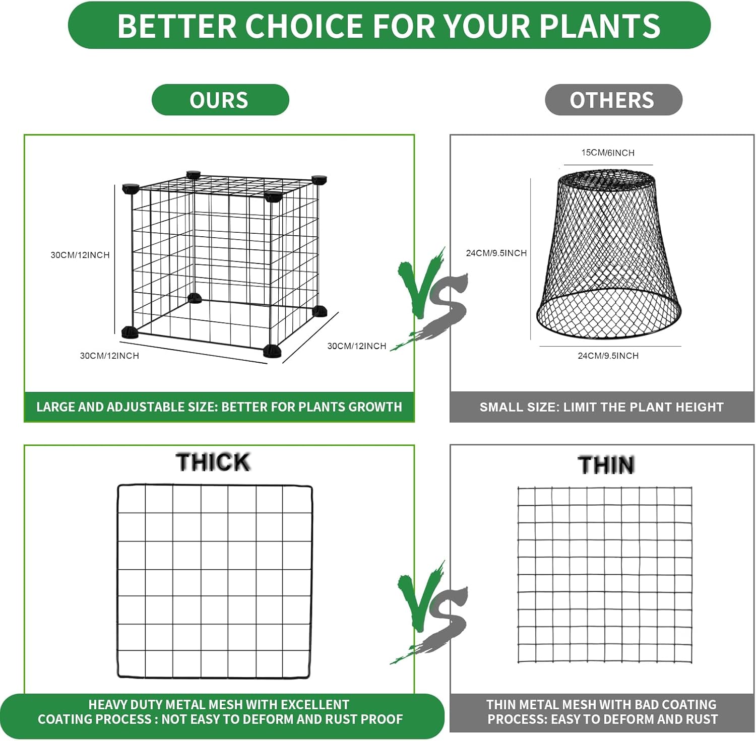 DYAUS 4 Packs Plant Protectors from Animals, Plant Cages for Outdoor Plants, 20Pcs 12"x12" Metal Plant Covers from Animals, Heavy Duty Chicken Wire Cloche, Garden Cloches to Keep Animals Out