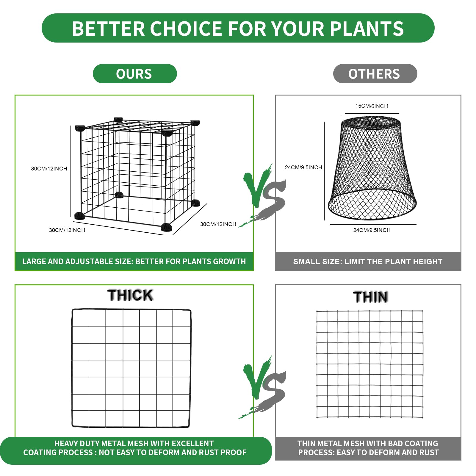 DYAUS Paquete de 2 Protectores de Plantas de Animales, 10 Piezas de Malla de Metal de 12 x 12 Pulgadas, Campanas de jardín para Plantas, Cubiertas de Plantas para Proteger Plantas, Cubiertas de