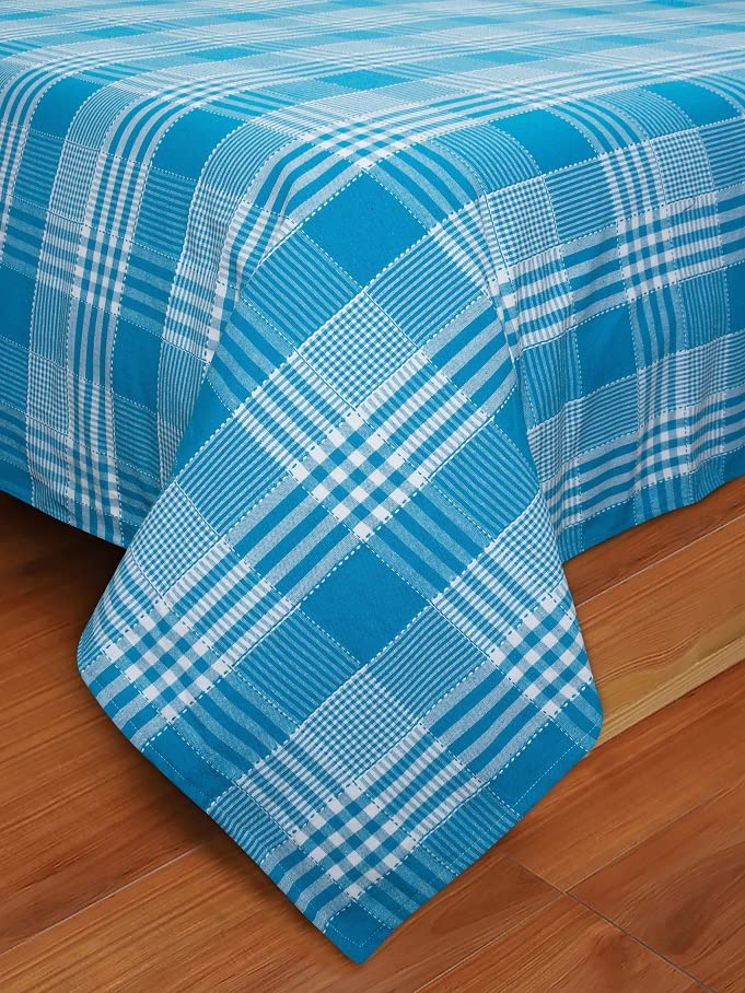 Image of AIRWILL, 200GSM Handloom Cotton Double Bedsheet with 2 Pillow Covers (Track Dobby Teal Blue)