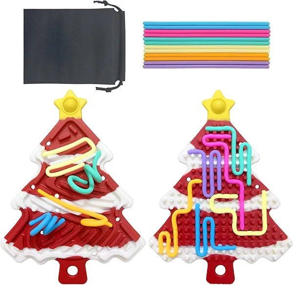 Sensory Activity Board, Double-Sided Silicone Fidget Toy, Busy Board for Stress Relief, Anxiety, ADHD and Calm Down, Autism Sensory Products for Kids 3+ & Adults, Includes Travel Bag & 12 Strings