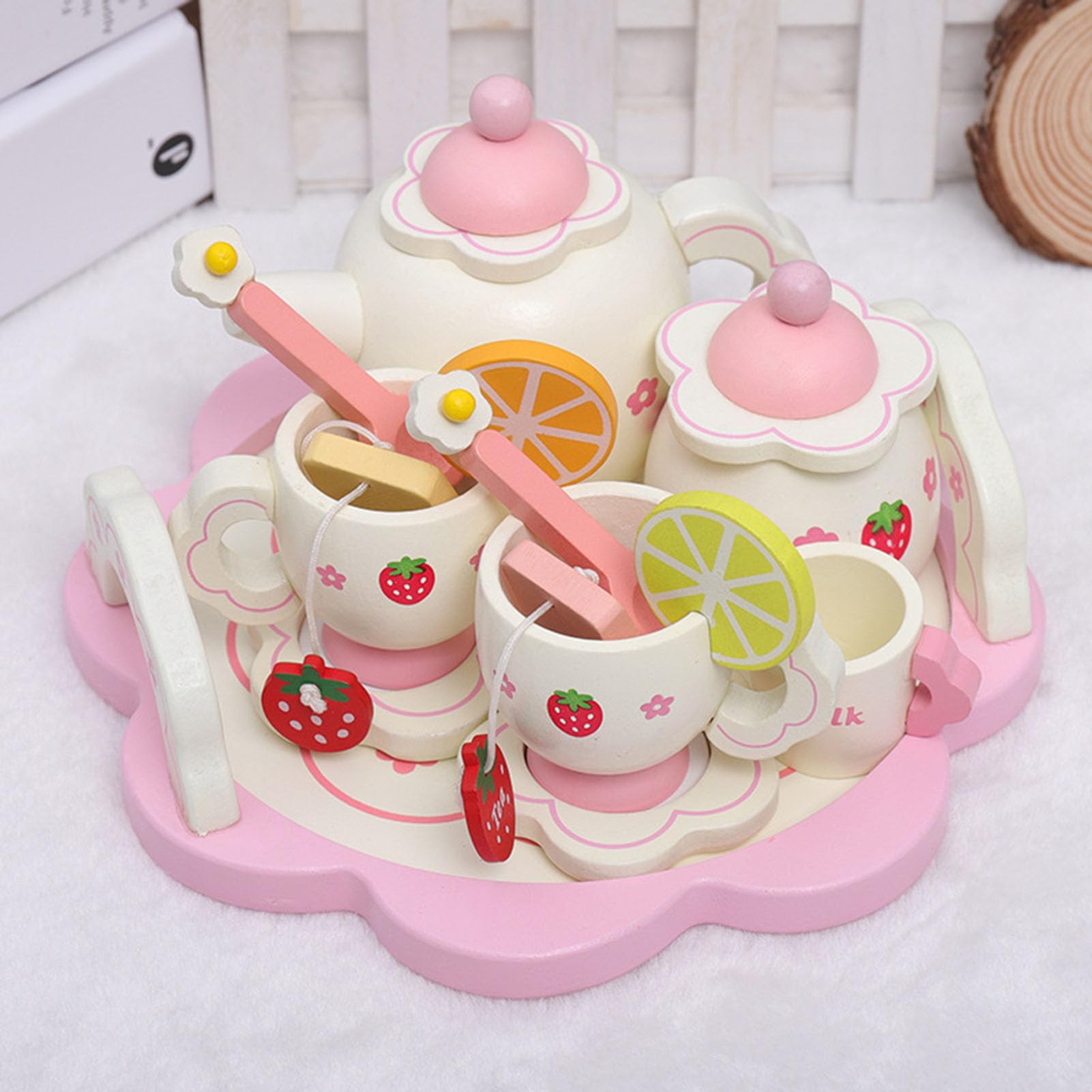 Set da Gioco per tè in Legno, Giocattolo Set da tè pomeridiano con Tazze e teiera