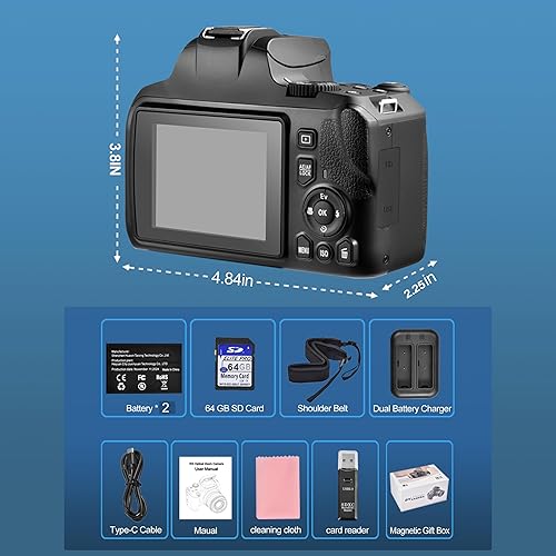 Miniatura 8 de Cámara digital 4K para fotografía con WiFi, cámara de vlogging con zoom óptico 10X para YouTube 64MP Autofocus Cámara compacta con tarjeta SD de 64