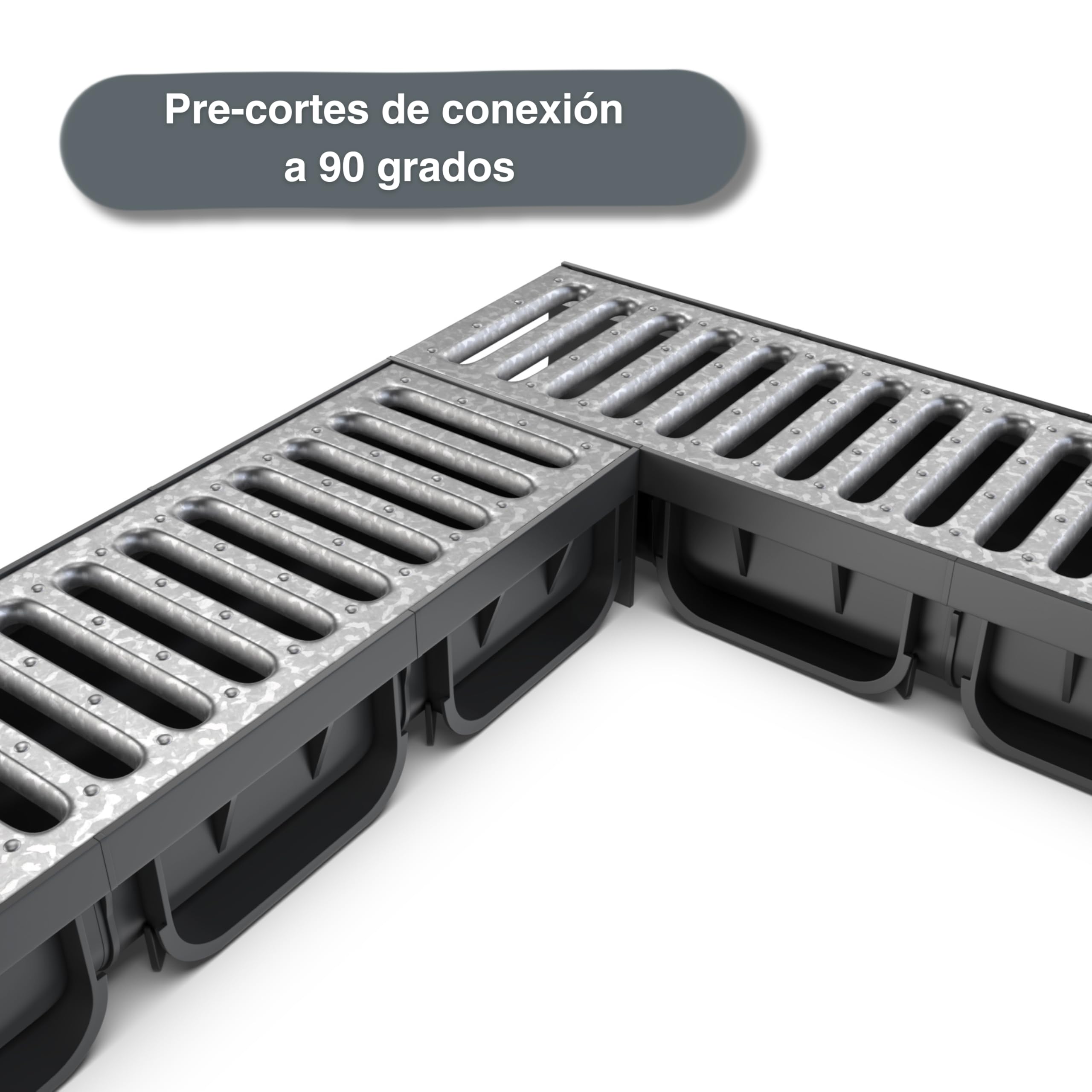 VODALAND - Canaleta de Desagüe Easy 2 con Rejilla de Acero Galvanizado - Kit de 5 Metros para Drenaje de Jardín y Aguas Pluviales | Alta Resistencia para Recoger Agua | Ideal para Terraza