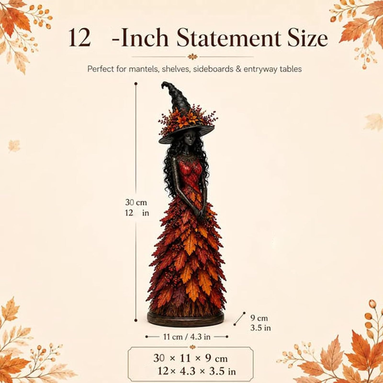 Generisch Verzauberte Herbsthexe-Figur, Herbsthexe-Halloween-Ornament, Blatt-Engel-Mädchen-Harz-Hausgarten-Dekoration für draußen, gotische saisonale Feen-Ernte-Dekoration für Zuhause (A#)