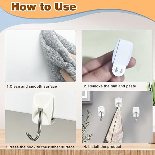 Miniatura 3 de Ganchos pequeños de alambre para pared, 24 ganchos + 26 tiras adhesivas, ganchos de pared colgantes sin daños con tiras adhesivas, ganchos adhesivos