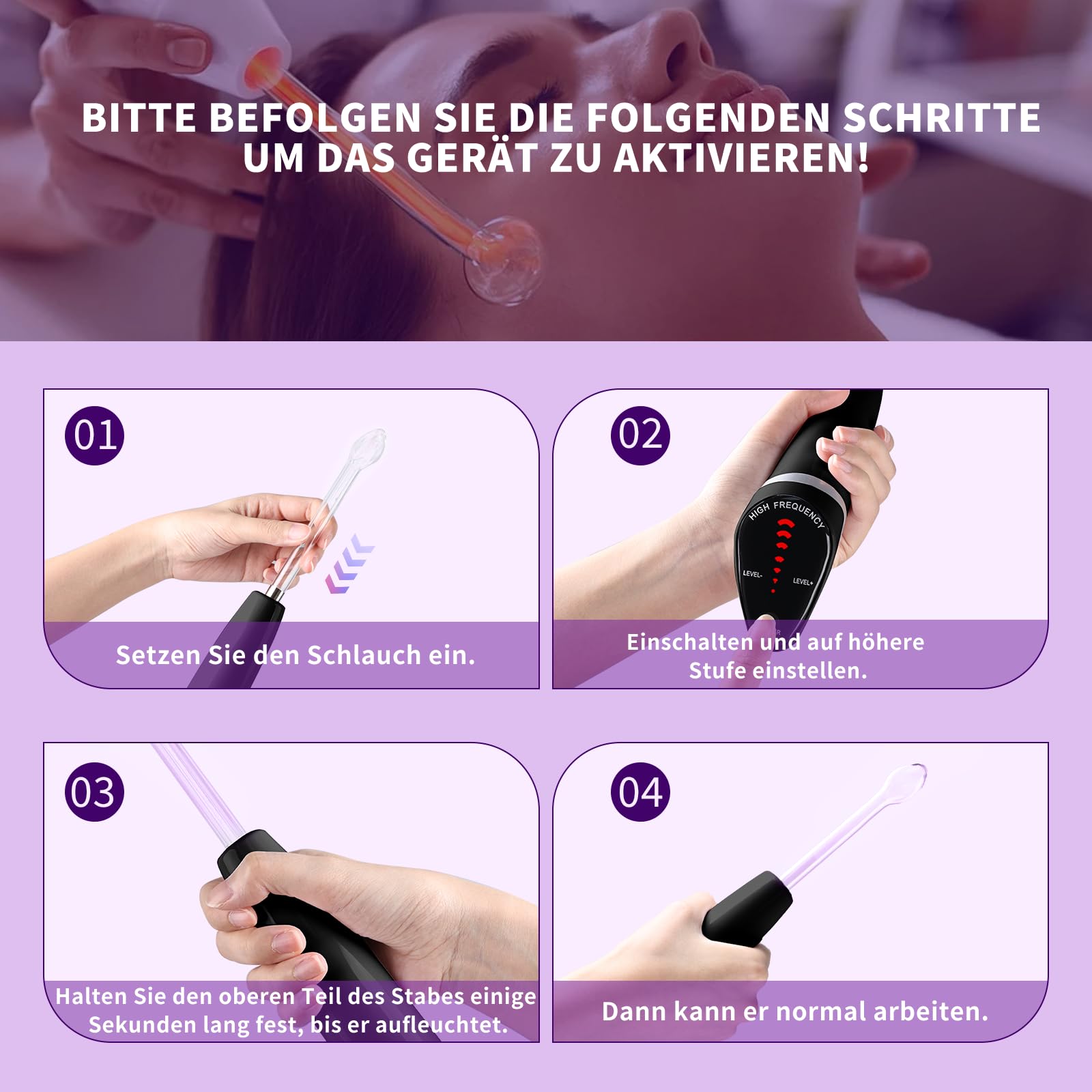 Barra de alta frecuencia para la cara, iklestar Barra de alta frecuencia con 6 tubos de vidrio, Kit de máquina facial portátil para uso doméstico