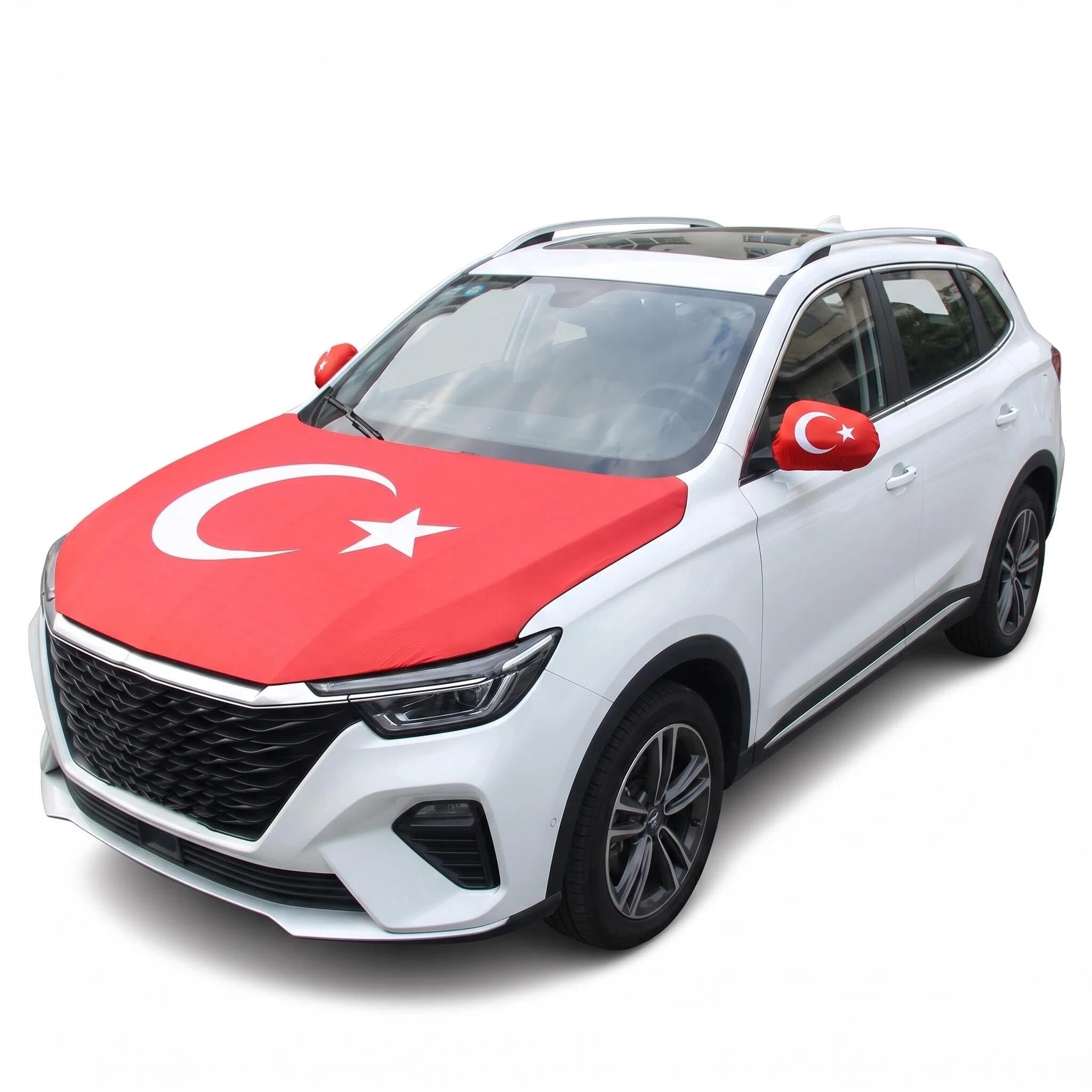 Türkei Flagge für Auto und 2 Spiegelfahne, Fanartikel Türkei mit Türkische Flagge Design,Türkei Flaggentag Fanartikel Auto, Bayrak Autospiegel Fahne, Überzieher Hülle für Motorhaube