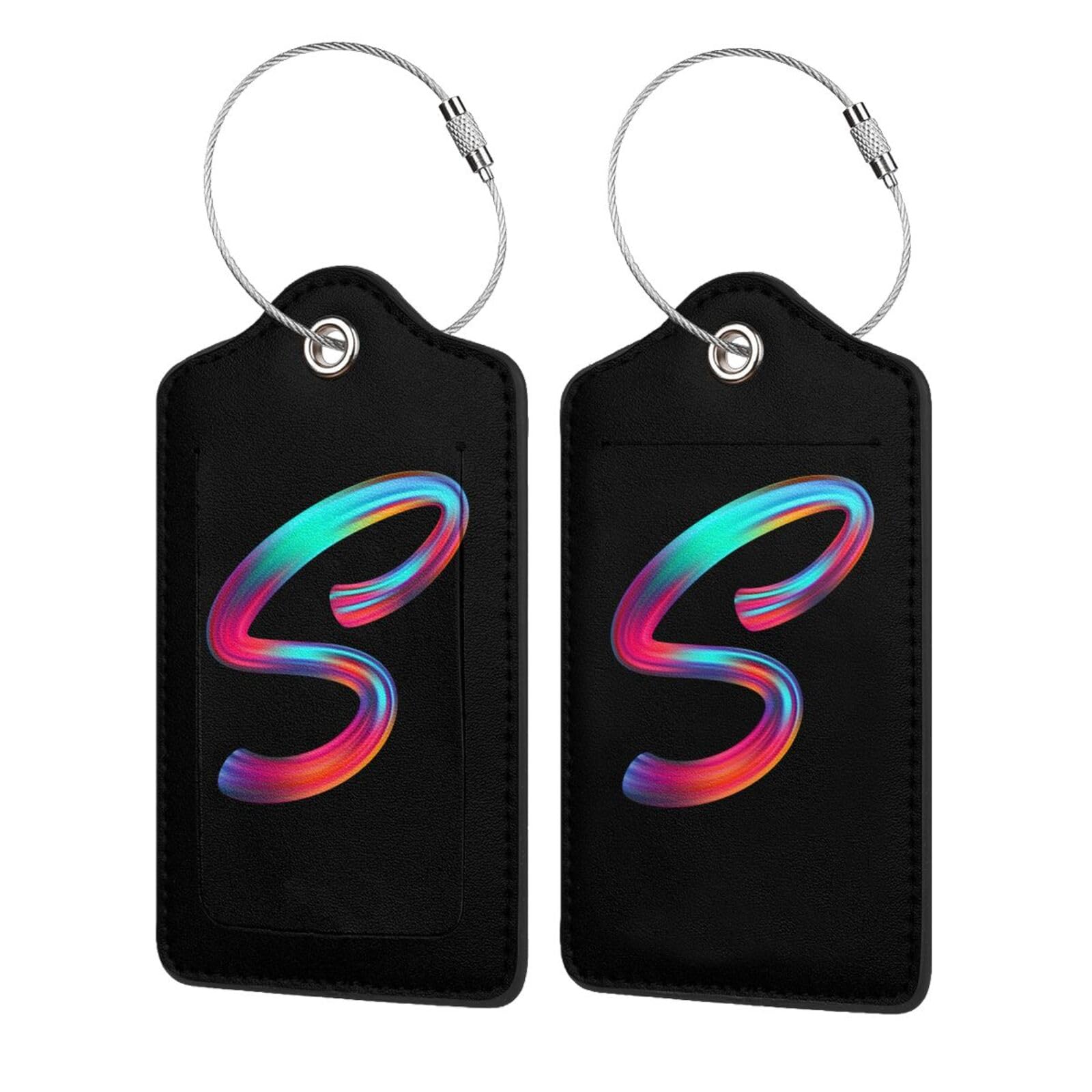 2 Pack Initial Luggage Tags for Suitcase, Colorful Letter Design Cruise Name Bag Tags, Novelty Baggage Identifiers with Full Privacy Cover, Leather ID