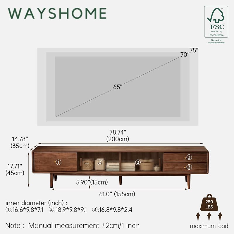 80" Solid Oak Wood TV Stand, Large Entertainment Center, Fully Assembled image 2