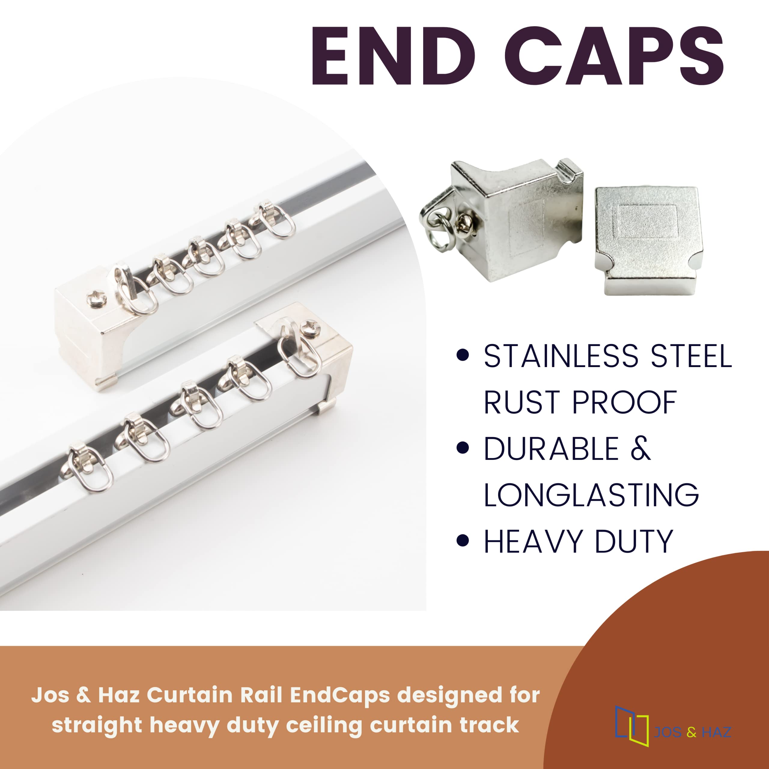 Jos & Haz Curtain Track End Caps 4 pcs, End caps for Ceiling or Wall mount Curtain Tracks Ceiling track Set - Image 2